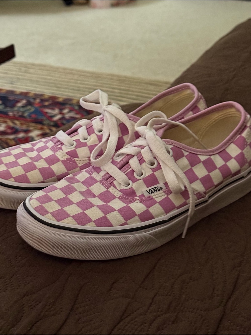 Vans Pink and White Checkerboard Low-Top Sneakers